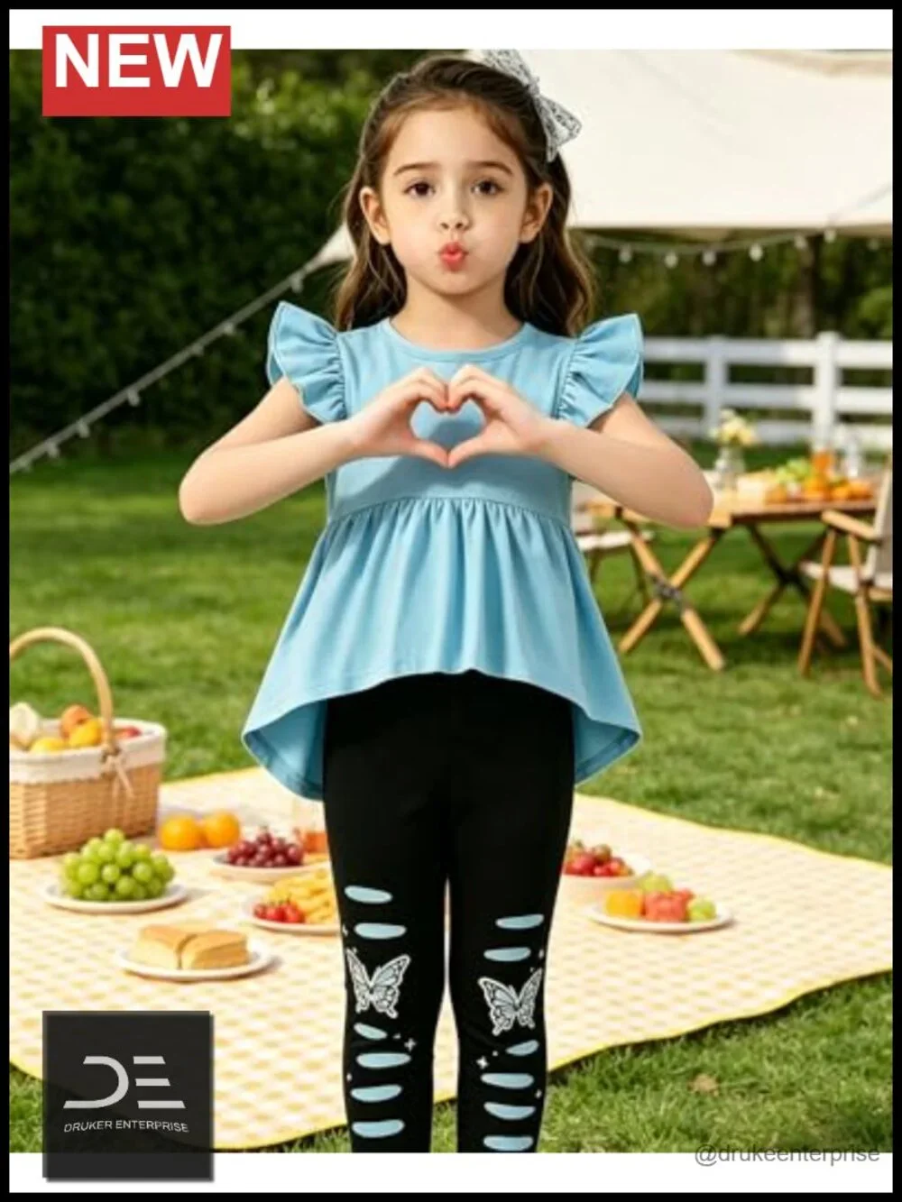 Toddler Girl 2-Piece Outfit Ruffle Sleeve Top Floral Pants Cotton Blend Set